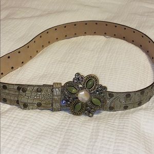 Leather Crocodile-Print Belt